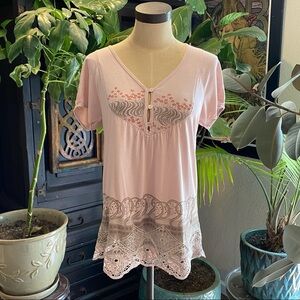 Anthropologie Blush Pink Scallop lace T-shirt